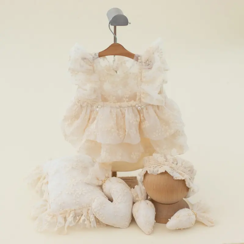 Embroidery Lace Dress Pillow Set - Baby Girl Newborn Photography Outfit